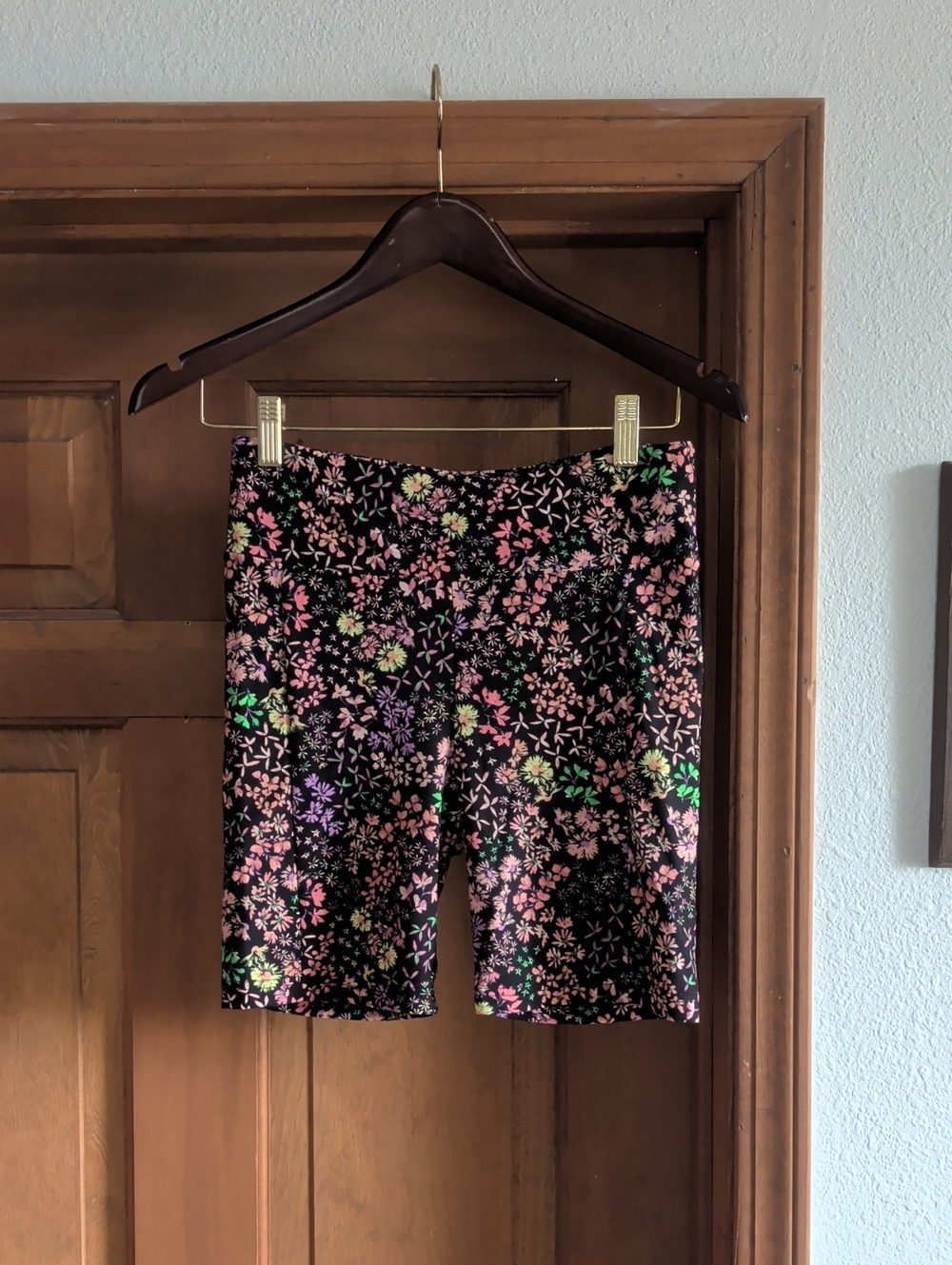 No Boundaries Black Floral Velvet Shorts with Pink, Green & Lavender Blooms